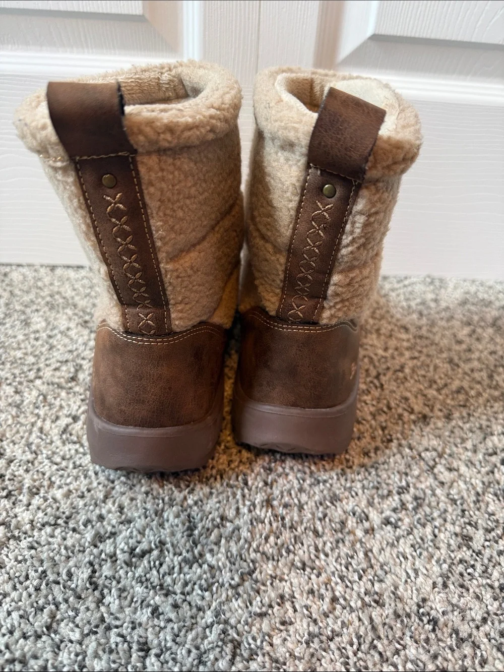 JBU Brown and Cream Sherpa-Trim Mid-Calf Winter Boots